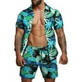 thumbnail image 1 of JYYYBF Men's 2 Pcs Beach Set Leaves/Flower Print Short Sleeve Holiday Hawaii Shirts Tops Casual Elastic Waist Shorts Summer Outfits, 1 of 6
