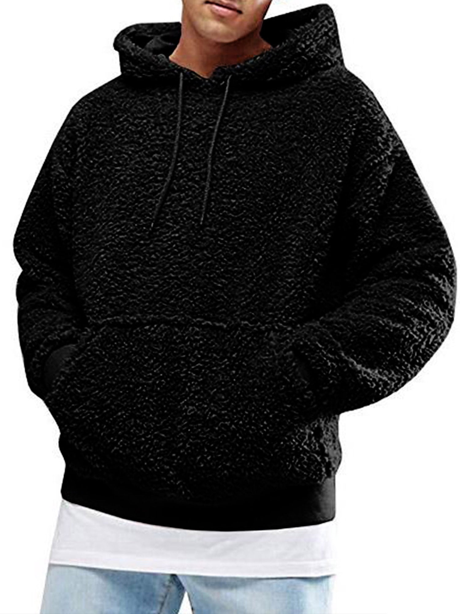JYYYBF Mens Fuzzy Pullover Hoodie Sherpa Sweatshirt Long Sleeve Fall Winter  Hooded Outwear with Pocket Dark Green S 