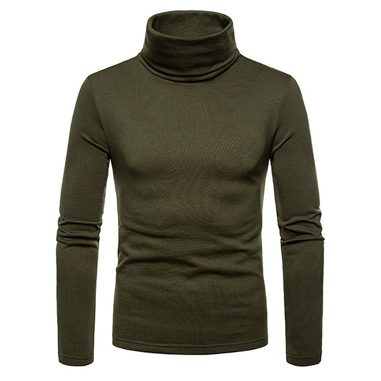 JYYYBF Mens Solid Thermal Cotton Turtle Neck Turtleneck Sweaters Stretch  T-Shirt Tops High Collar Skivvy Turtle Neck Slim Fit Top Army green M