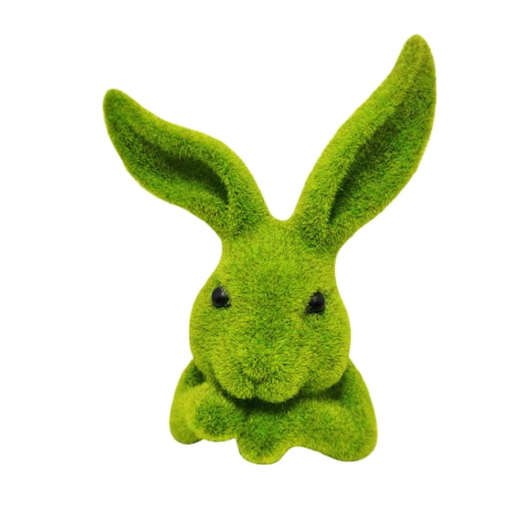 JYYYBF Moss Bunny Figurine Easter Furry Flocked Rabbit Green Artificial Moss Animal Sculpture Garden Decorations