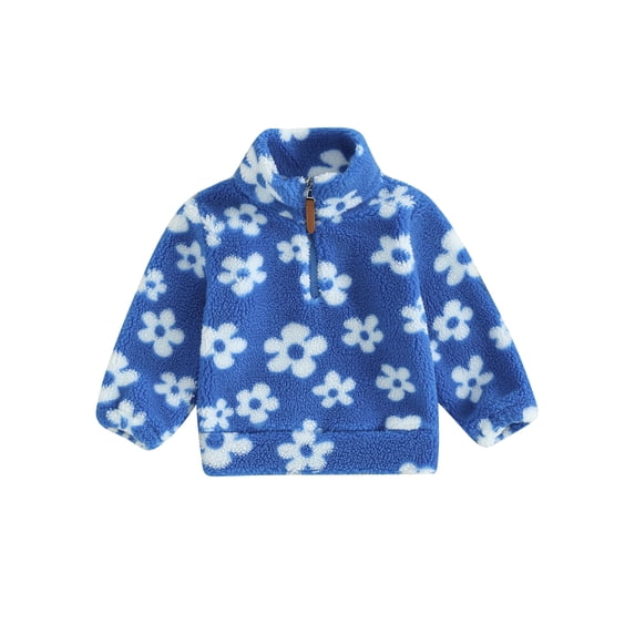 JYYYBF Toddler Baby Girls Fleece Coat Flower Print Stand Collar Quarter-Zip Pullover Sweatshirt Plush Jacket Winter Warm Outerwear