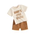 thumbnail image 1 of JYYYBF Toddler Boy 2 Piece Set, Round Neck Short Sleeve Letter Print Tops + Elastic Waist Shorts Infant Baby Summer Outfits, 1 of 7