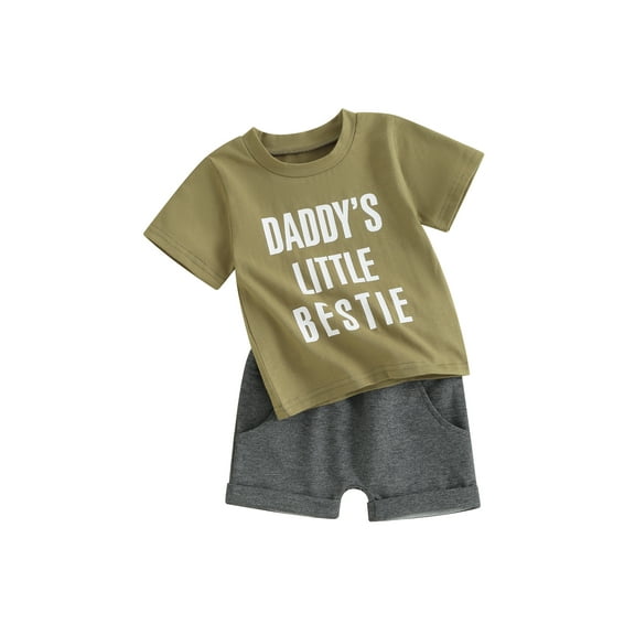 JYYYBF Toddler Boy 2 Piece Set, Round Neck Short Sleeve Letter Print Tops + Elastic Waist Shorts Infant Baby Summer Outfits