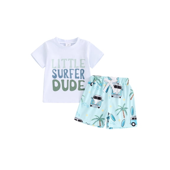 JYYYBF Toddler Boy Shorts Outfit Letter Print Short Sleeve T-Shirt with TreeCar Print Shorts for Summer