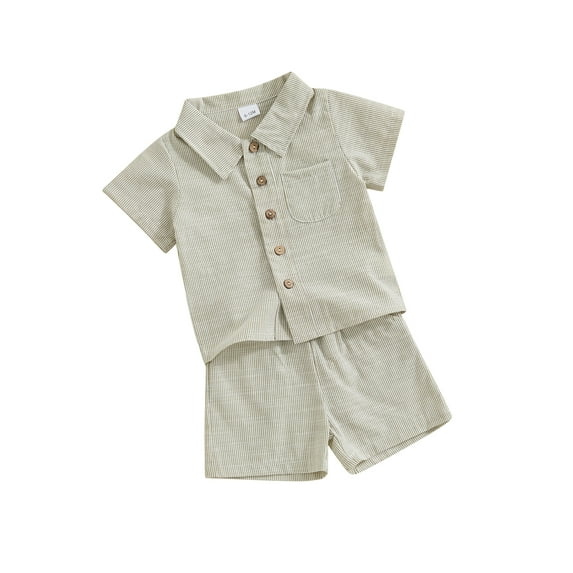 JYYYBF Toddler Boy Summer 2Pcs Outfit Stripe Print Short Sleeve Button Down Shirt with Elastic Waist Shorts