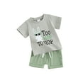 thumbnail image 1 of JYYYBF Toddler Boys Easter Outfits Bunny Print Short Sleeve T-Shirt and Elastic Shorts for 2 Pcs Vacation Clothes Set, 1 of 7