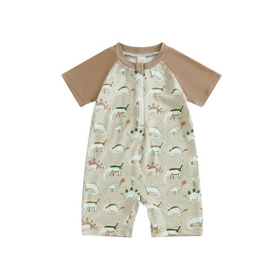 JYYYBF Toddler Boys Rash Guard Swimsuit Playsuits Dinosaur Print Zipper Short Sleeve Sun Protection Bathing Suit