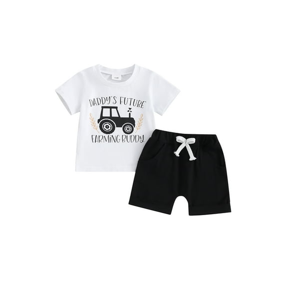 JYYYBF Toddler Boys Summer Outfits Car Letter Print Short Sleeve T-Shirts Tops Elastic Waist Shorts 2Pcs Clothes Set