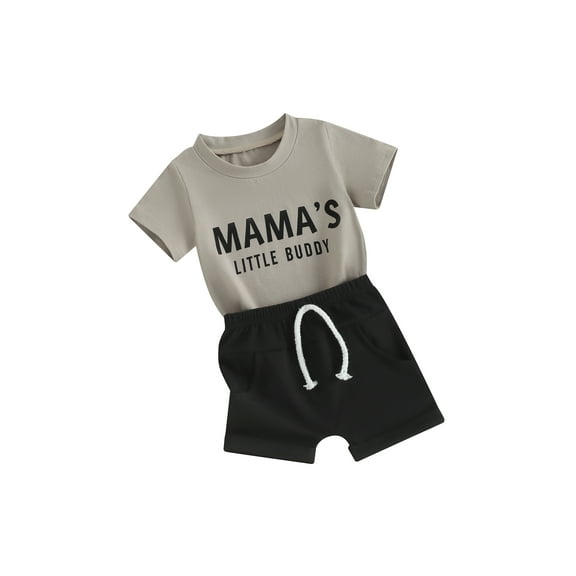 JYYYBF Toddler Boys Summer Outfits Letter Print Short Sleeve T-Shirt and Elastic Shorts for 2 Piece Vacation Clothes Set