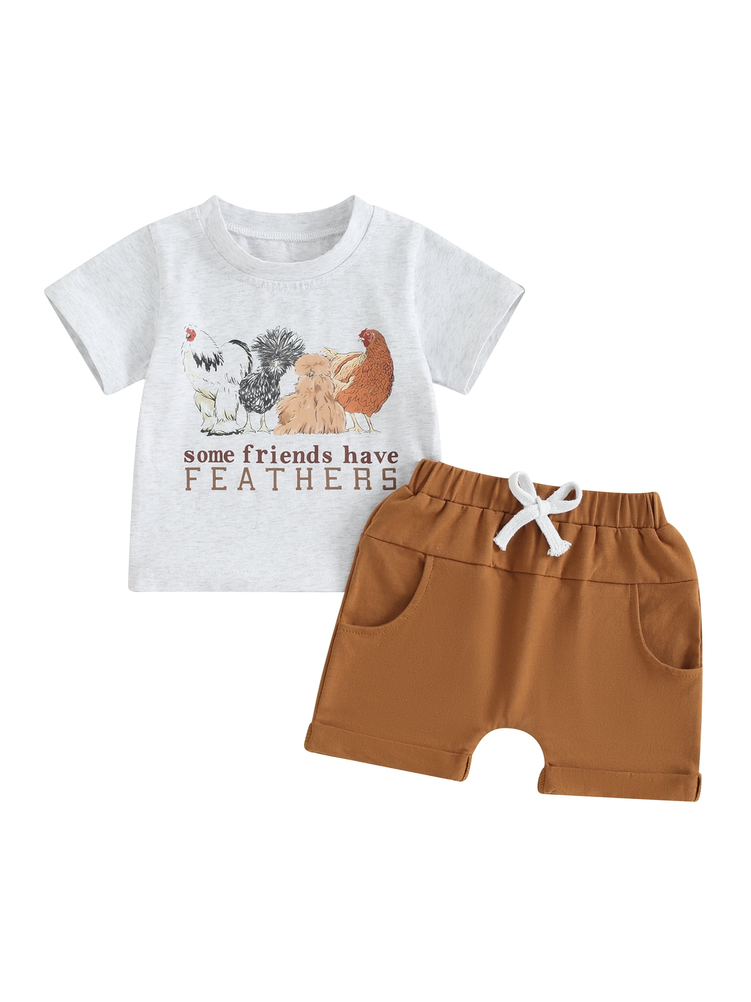 JYYYBF Toddler Boys Summer Shorts Sets Short Sleeve Letter Chick Print