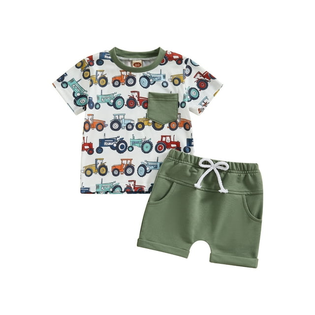 JYYYBF Toddler Boys Summer Shorts Sets Short Sleeve Tractors Print Tops