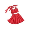 thumbnail image 1 of JYYYBF Toddler Girl Summer Outfit Embroidery Tie-Up Shoulder Straps Tank Tops and Elastic Waist Skirts 2Pcs Clothes Set, 1 of 6