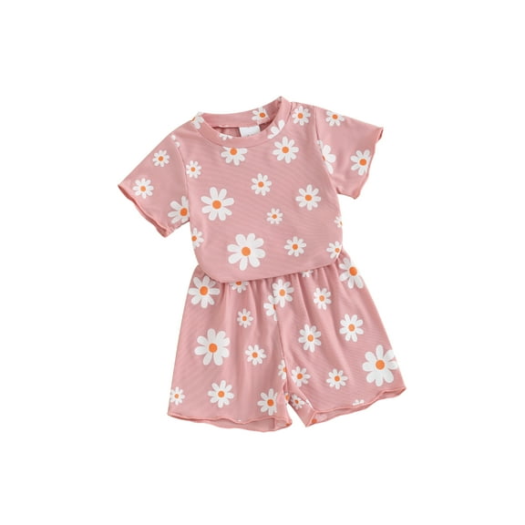 JYYYBF Toddler Girl Summer Outfit Floral Print Crew Neck Short Sleeve T-Shirts Tops and Shorts 2Pcs Clothes Set