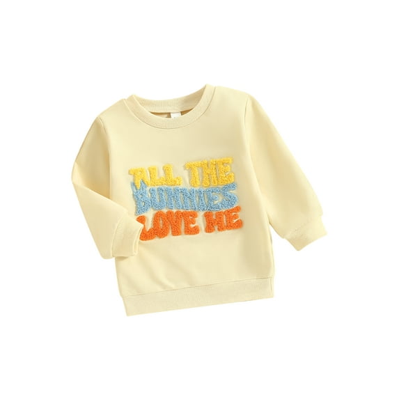 JYYYBF Toddler Girls Boys Sweatshirts Easter Clothes Fuzzy Letter Embroidery Long Sleeve Kids Pullovers Baby Spring Tops