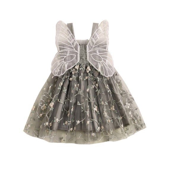 JYYYBF Toddler Girls Dress Flower Embroidery Butterfly Sleeveless Straps Dress Summer Fashion Casual Princess Dress