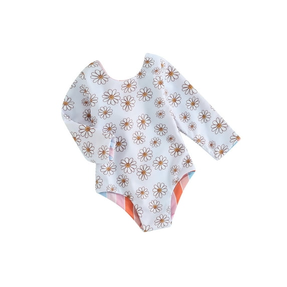 JYYYBF Toddler Girls Rash Guard Swimsuit Rompers Long Sleeve Floral Print Knot Front Baby Bathing Suit Swimwear