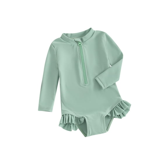 JYYYBF Toddler Girls Rash Guard Swimsuit Rompers Long Sleeve Solid Color Ruffles Zipper Kids Bathing Suit Swimwear