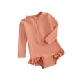 thumbnail image 1 of JYYYBF Toddler Girls Rash Guard Swimsuit Rompers Long Sleeve Solid Color Ruffles Zipper Kids Bathing Suit Swimwear, 1 of 7