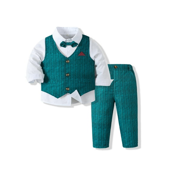 JYYYBF Toddler Kids Boys Clothes Gentleman Outfits Long Sleeve Sailboat Print Solid Color Shirt with Bow Tie Pants Vest Set