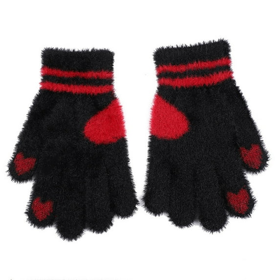 JYYYBF Winter Full Fingers Gloves Cute Heart Pattern Women Men Couple Matching Warm Mittens for Skiing Cycling