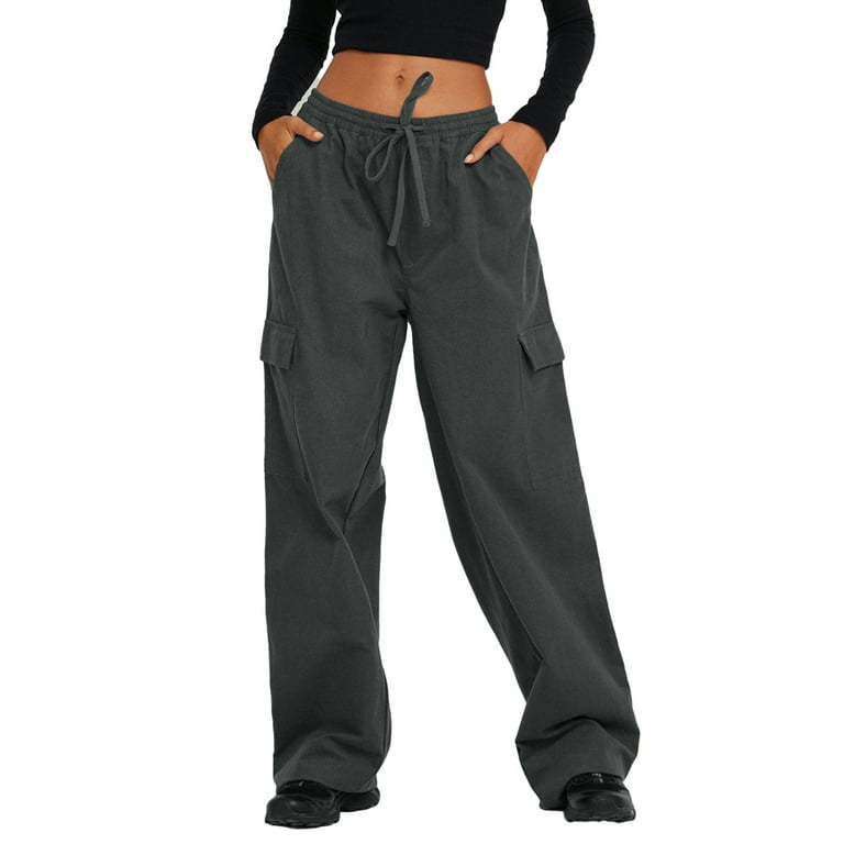 ZIZOCWA Professional Work Clothes Women Formal Pants For Women Women Low  Waist Baggy Cargo Pants Drawstring Loose Pocket Jogger Trousers Hippie Punk  Streetwear Plus Size Womens Pants 