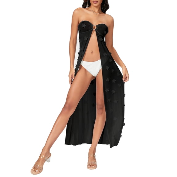 JYYYBF Women Beach Cover Up See-Through Strapless Flowing Coverup Bathing Suit Cover Ups Dresses