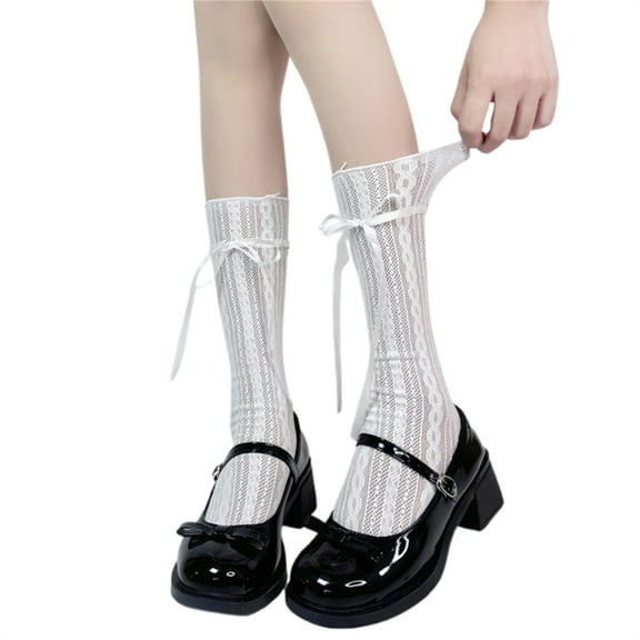 JYYYBF Women Calf Socks, Elastic Soft Heart Bow Lolita Socks Stockings Sheer Socks for Daily Party