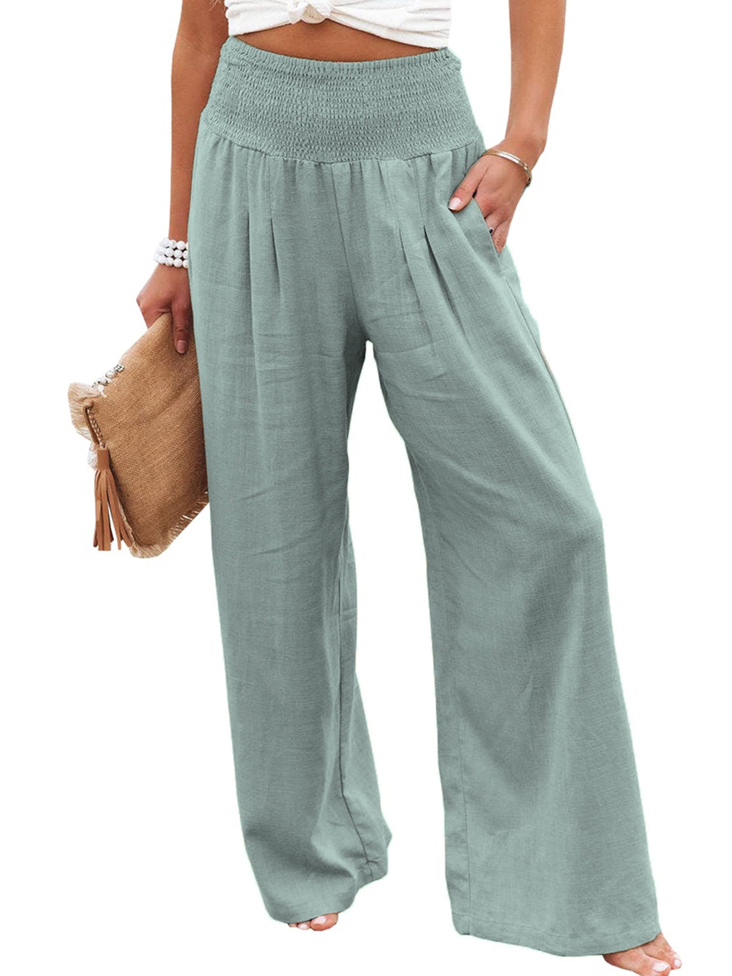 Buy Womens Cotton Linen Blend Baggy Straight Pants Fashion Casual Pockets  Solid Color Soft Comfortable Trousers for Work at Amazon.in