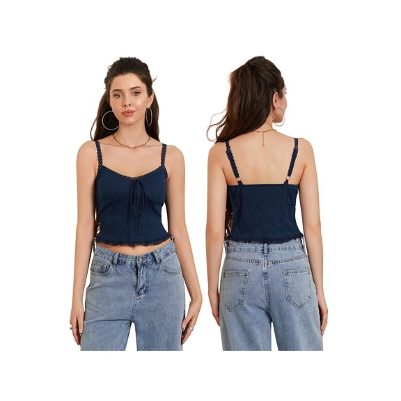 JYYYBF Women Crop Lace Camisole Solid Color Summer Spaghetti Strap Tank Tops Sleeveless T-Shirt for Streetwear Clubwear