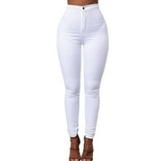 JYYYBF Women Denim Pencil Stretch Casual Skinny Jeans Pants High Waist Tummy Control Leggings Trousers White S