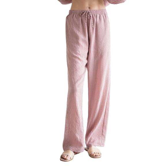 JYYYBF Women High Waist Wide Leg Pants Casual Stripe Print Loose Elastic Drawstring Trousers for Work Office Streetwear