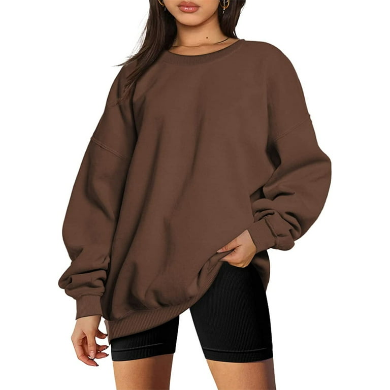 JYYYBF Women Oversized Sweatshirt Casual Long Sleeve Fleece Warm Pullover  Y2k Fall Winter Clothes Brown L