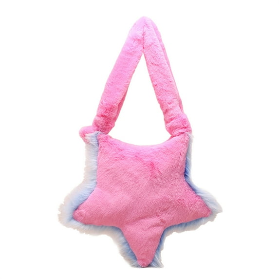 JYYYBF Women Shoulder Bag, Contrast Color Star Shaped Bag Plush Bag Zipper Closure Crossbody Bag