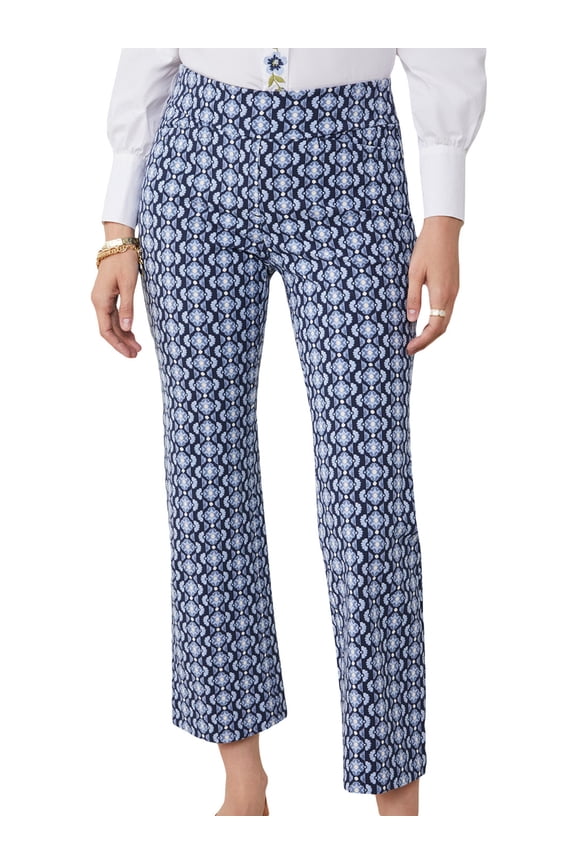 Women Spring Summer Flared Pants Elastic Waistband Plaid/Floral/Geometric Pattern Print Pants Slim Fit Bell-bottom Pants