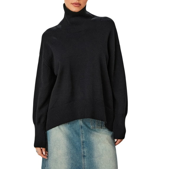 JYYYBF Women Turtleneck Sweater Casual Long Sleeve Solid Color Loose Fit Knitwear Winter Knit Pullover Tops