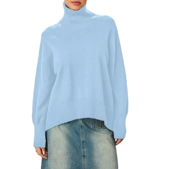 JYYYBF Women Turtleneck Sweater Casual Long Sleeve Solid Color Loose Fit Knitwear Winter Knit Pullover Tops