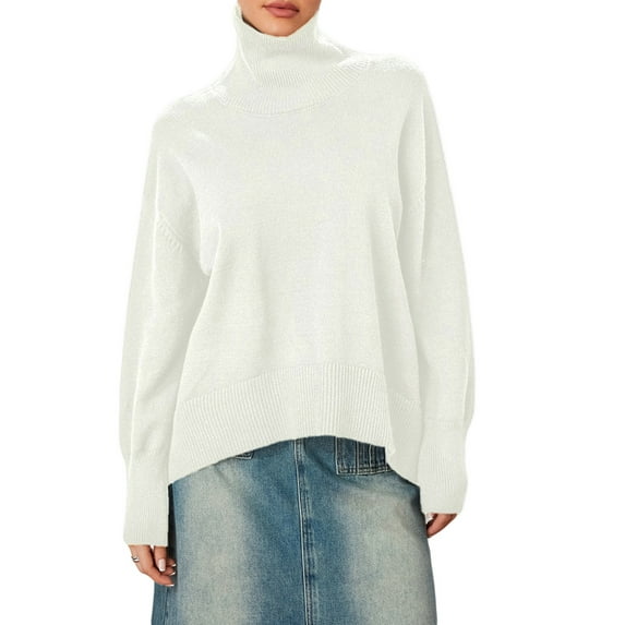 JYYYBF Women Turtleneck Sweater Casual Long Sleeve Solid Color Loose Fit Knitwear Winter Knit Pullover Tops