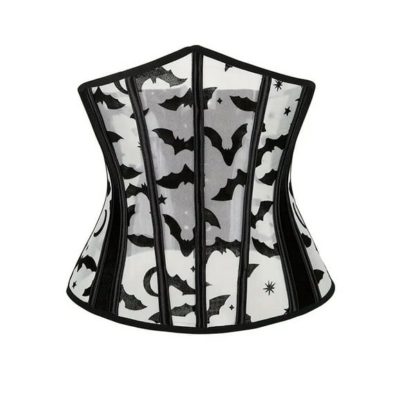 JYYYBF Women Underbust Corset Tops Halloween Bat Print Bustier Shapewear Tie up Cincher Waistband for Dress Streetwear