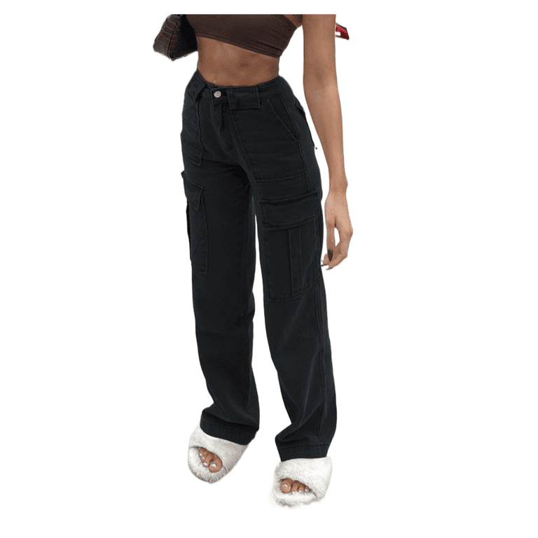 90s Baggy High Cargo Jeans - Black - Ladies