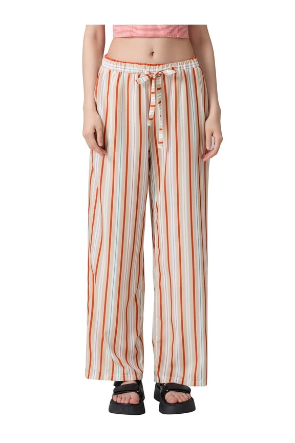 Women Wide Leg Pants Casual Vertical Stripe Print Elastic High Waist Loose Trousers for Work Office Streetwear