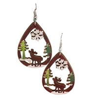 JYYYBF Women Winter Christmas Wooden Earrings Elk Snowman Santa Claus Pierce Dangle Earrings Accessory