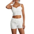 thumbnail image 1 of JYYYBF Women's 2 Pcs Lounge Set Sleeveless V Neck Lace Trim Cami Tops Casual Wide Leg Shorts Sleepwear Sets, 1 of 8