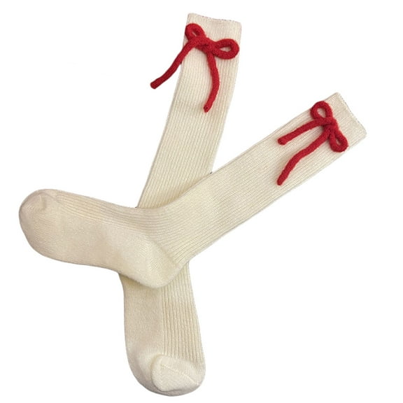 JYYYBF Women’s Christmas Knee High Socks Cute Long Socks with Bows Winter Warm Over the Calf Socks