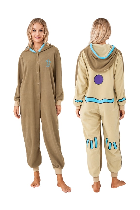 Women's Christmas Pajamas Romper Long Sleeve Button Down Hooded Jumpsuit Sleepwear Gingerbread Costume Outfit