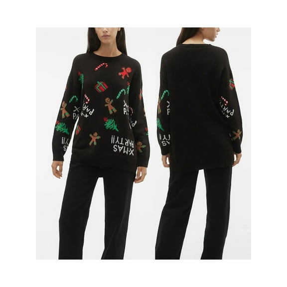 JYYYBF Women's Christmas Ribbed Sweaters Tree Gingerbread Man Pattern Drop Shoulder Long Sleeve Round Neck Knit Tops