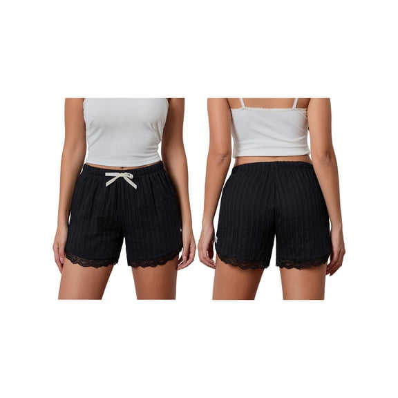 JYYYBF Women’s Lace Trim Shorts Cute Elastic High Waist Little Bow Loose Lounge Shorts Streetwear