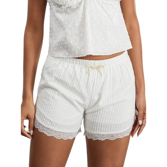 JYYYBF Women’s Lace Trim Shorts Cute Elastic High Waist Little Bow Loose Lounge Shorts Streetwear