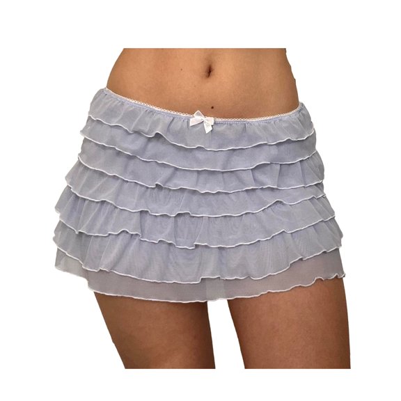 JYYYBF Women's Mesh Tulle Short Skirt Solid Color Mini Bow Ruffle Layered Elastic Waist Mini Skirt Streetwear