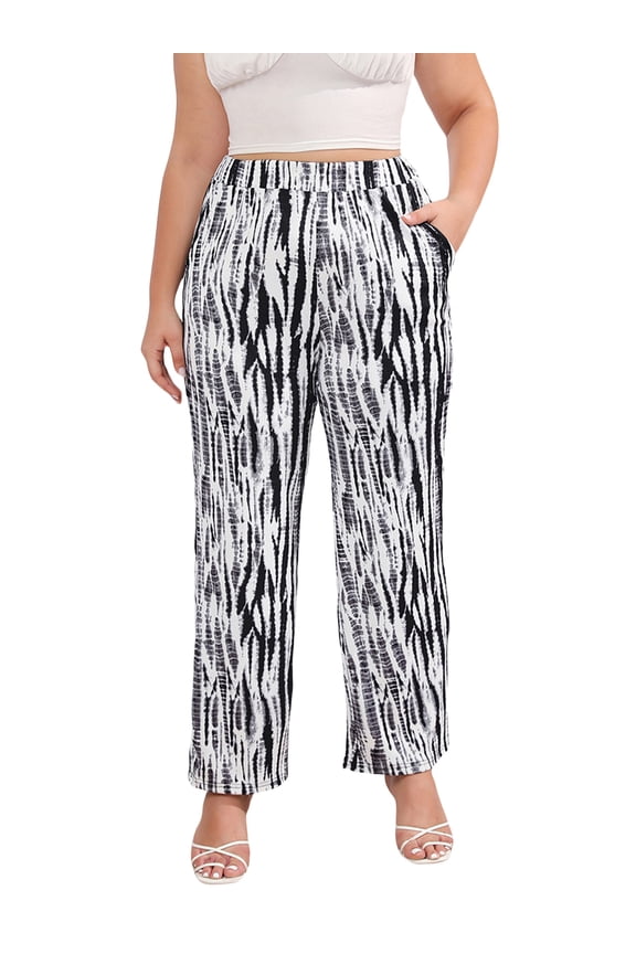 Women's Oversize Spring Summer Baggy Pants Elastic Waistband Loose Zebra Print Wide Leg Pants