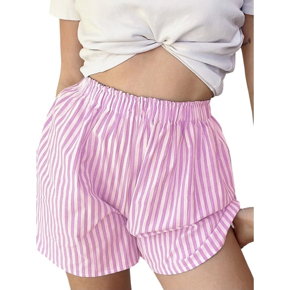 JYYYBF Women's Pajama Shorts Stripe/Plaid Elastic Waist Comfy Sleep Shorts Summer Casual Pajama Bottoms